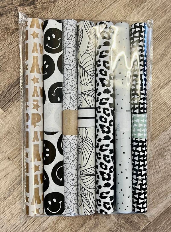 set van 7 rollen inpakpapier 30 cm breed