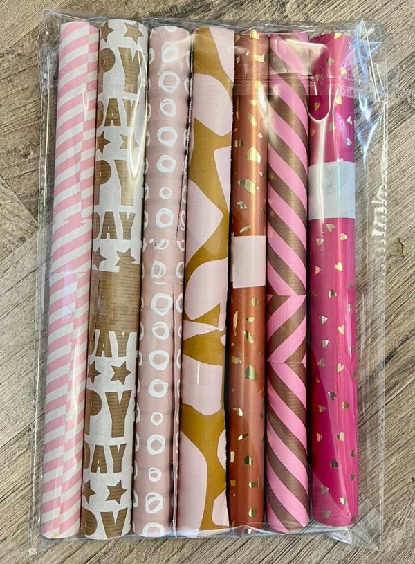 set van 7 rollen inpakpapier 30 cm breed