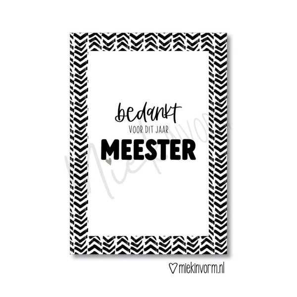 wenskaart bedankt voor dit jaar meester