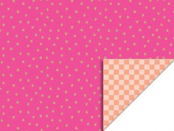 dubbelzijdig inpakpapier roze met gouden hartjes