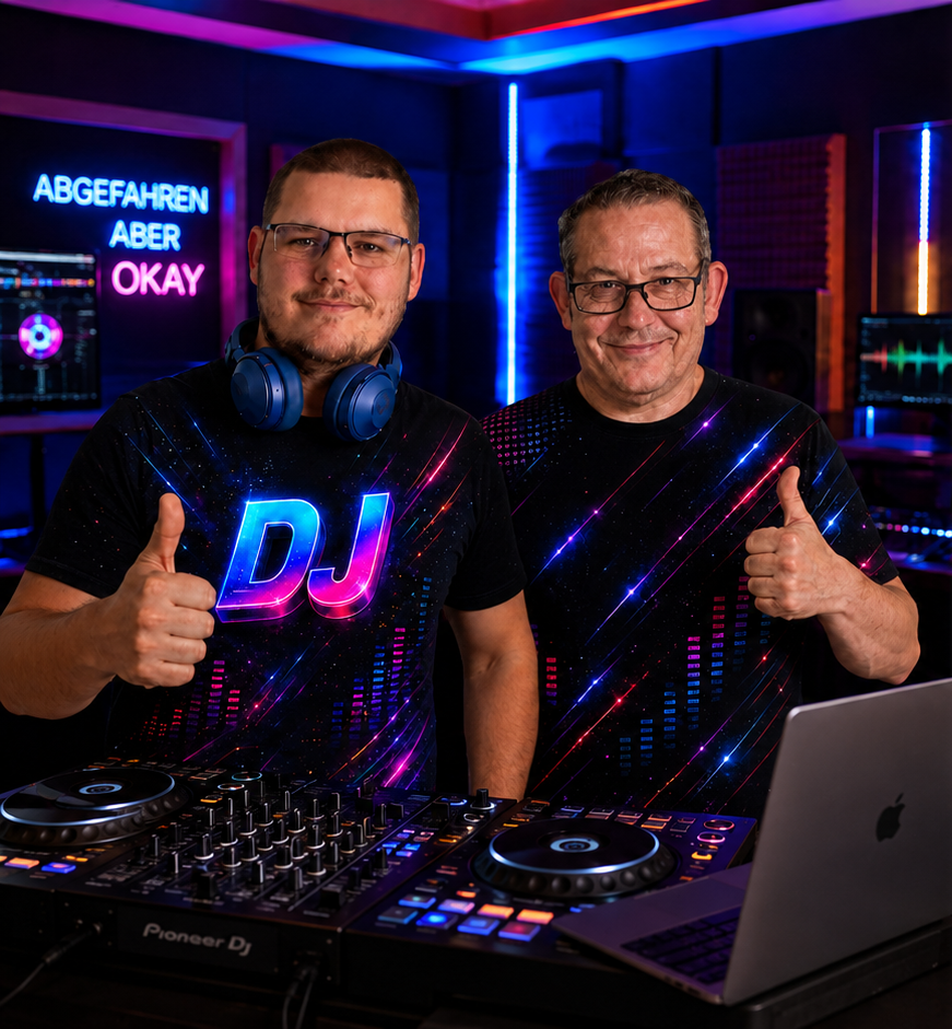 Lucas und Rene Marschall von Abgefahren aber Okay am DJ-Pult