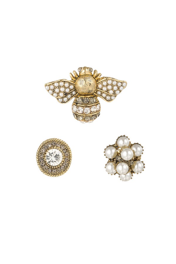 Broches trio busy bee - wit Goud kleur