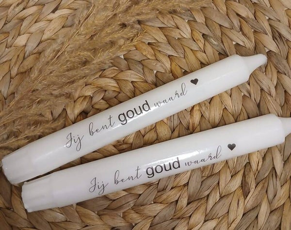 Kaars met tekst Jij bent GOUD waard