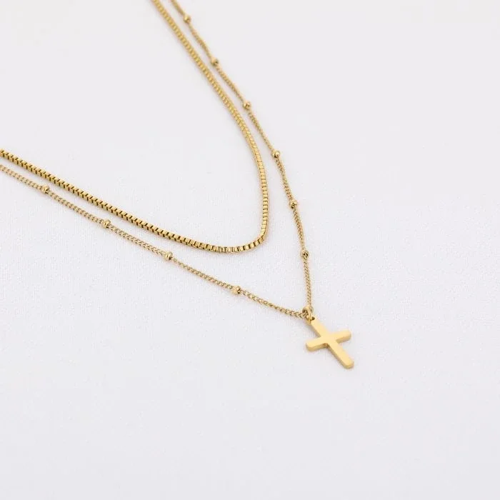 Dubelle ketting met kruisje