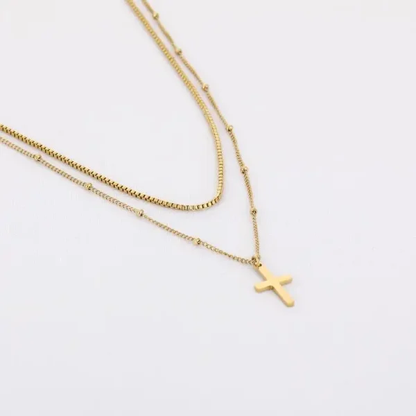 Dubelle ketting met kruisje
