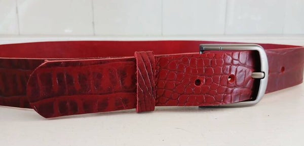 Wijnrode broekriem met print 38mm