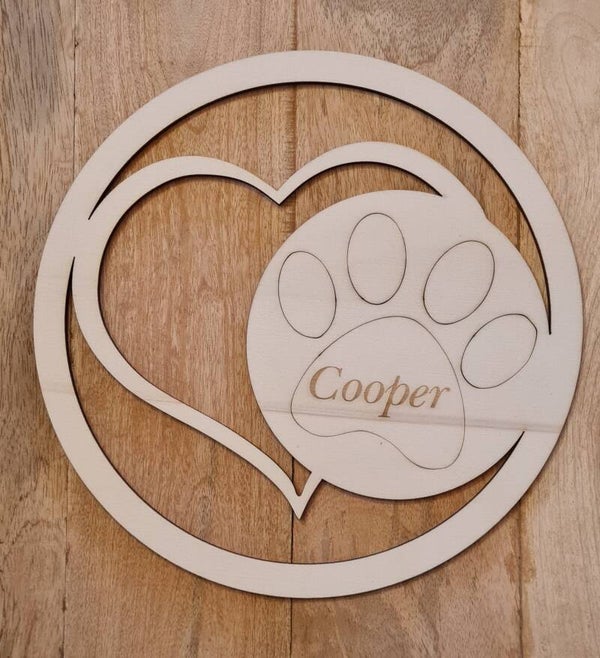 Hondenpoot met naam, diameter cirkel 25 cm