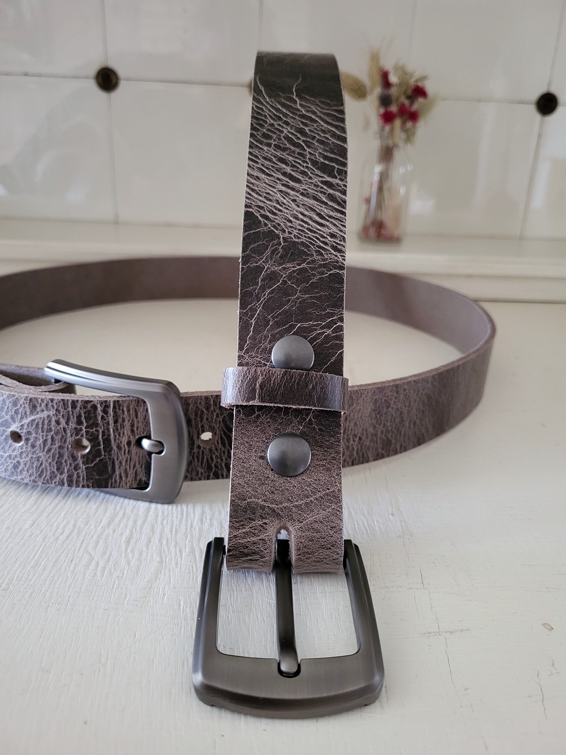 Stevige stoere broekriem donkerbruin