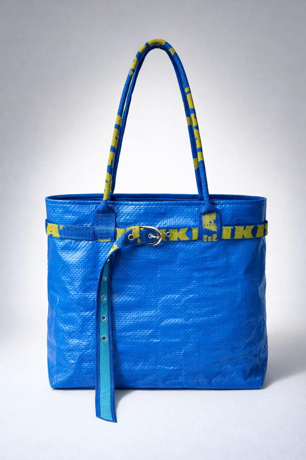 Custom IKEA Bag – Upcycled Blue Tote Bag – Handmade Recycled Shopper – One of a Kind Bag