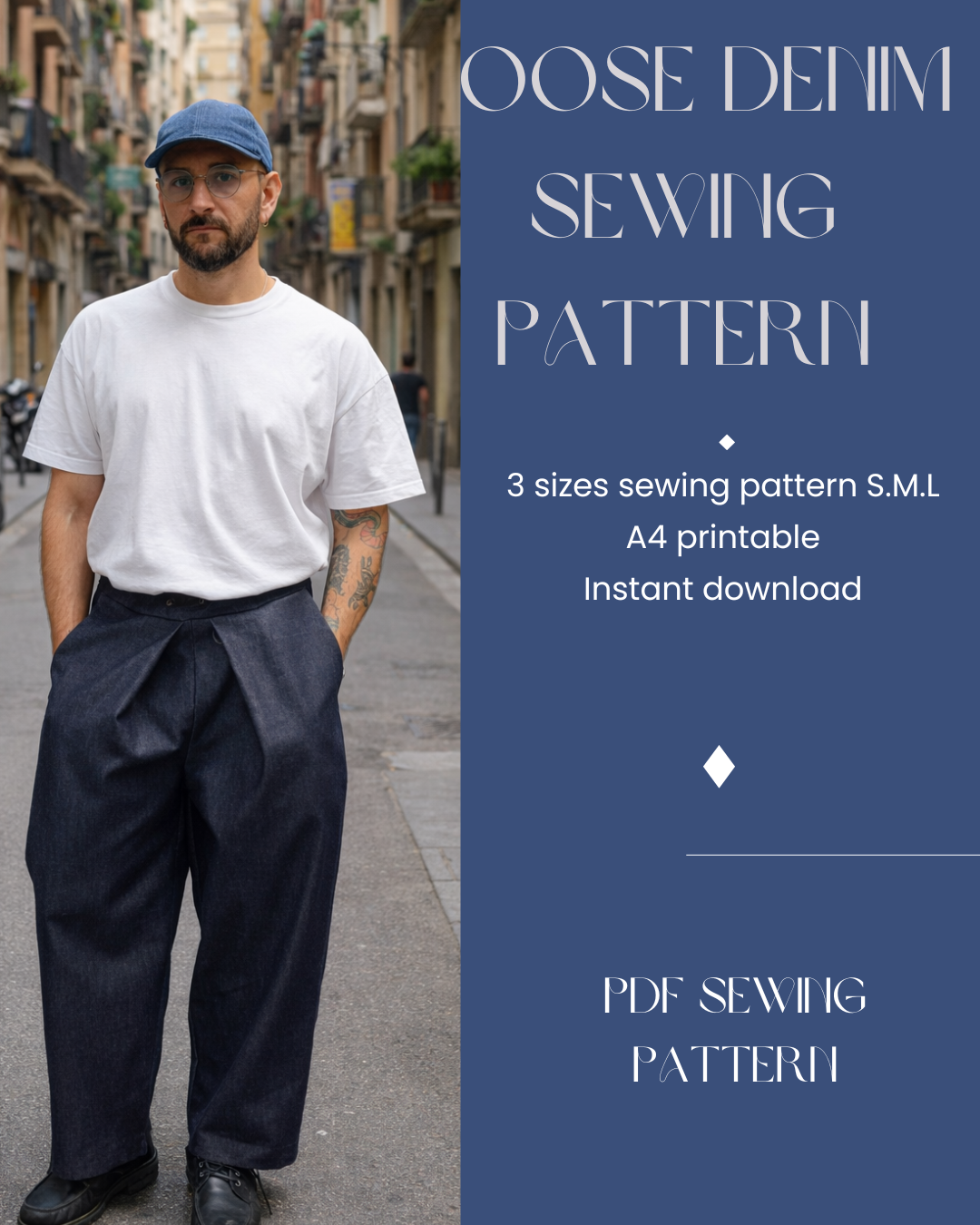 Wide cotton Jogger Pant Sewing Pattern PDF