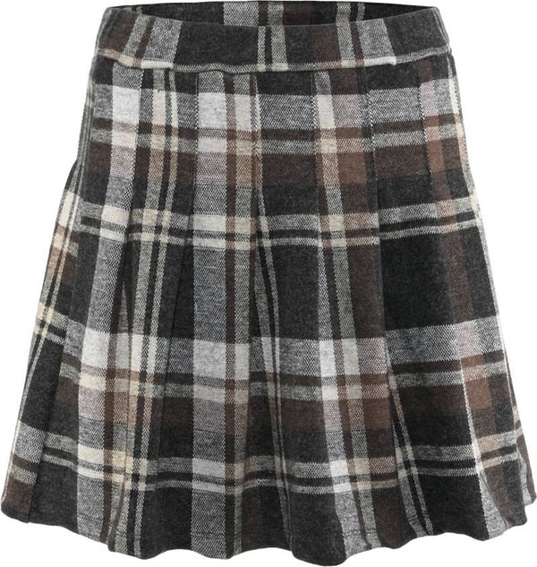 Blue Effect Pleated Skirt - Check Brown
