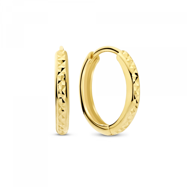 Gouden oorringen met diamant geslepen voorzijde