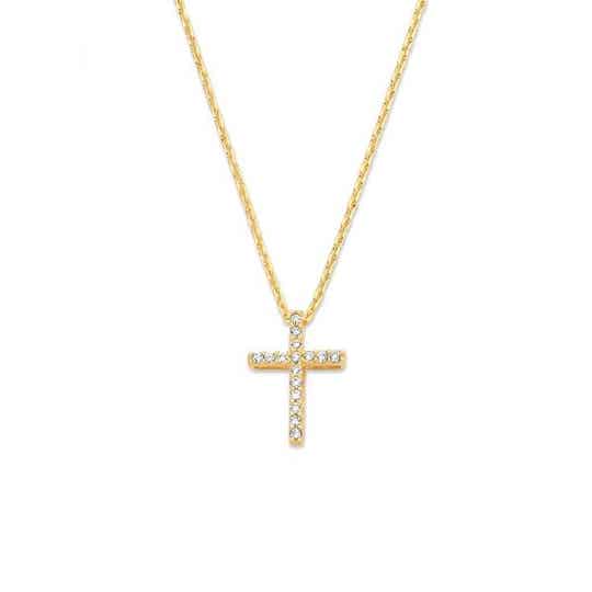 New Bling collier 14 krt goud met gouden kruis bezet met zirkonia