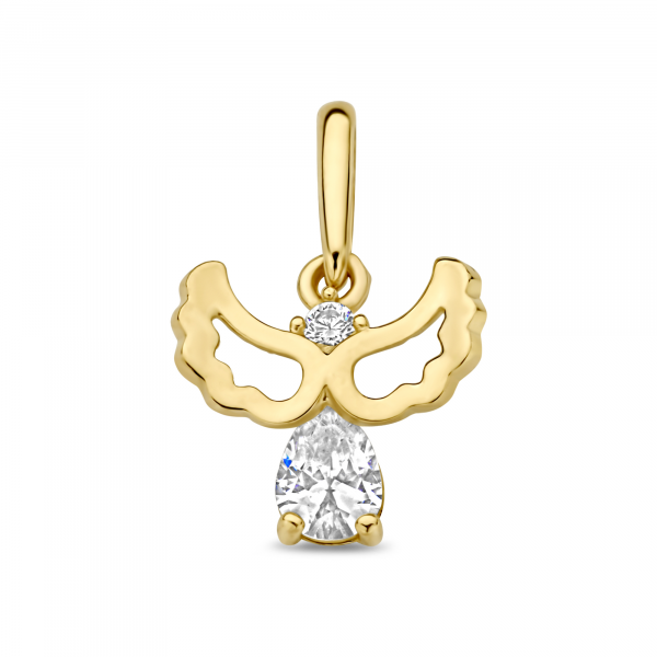 Gouden engelen hanger met zirkonia