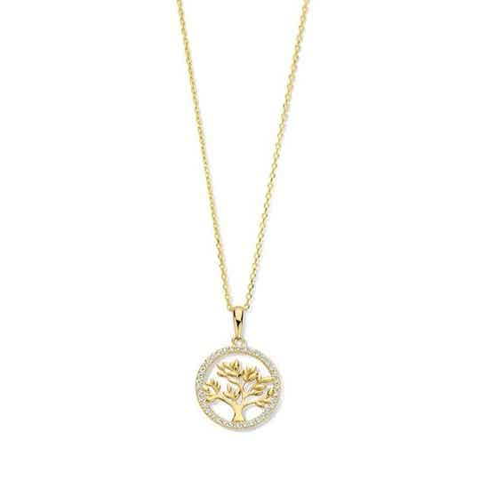 New Bling gouden collier met hanger (levensboom) rondom bezet met zirkonia