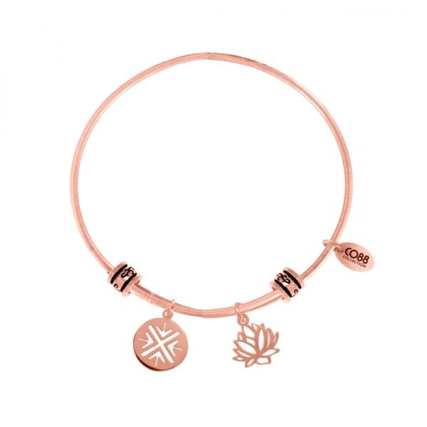 CO88 Collection Celestial 8CB 25010 Stalen Armband met Hangers - Fantasie Bedel en Lotus Bloem - One-size - Rosékleurig