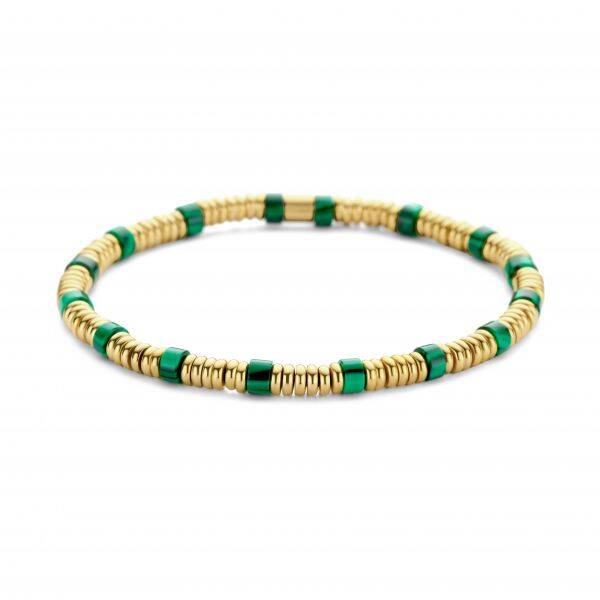 CO88 Collection stalen armband goudkleur en groen malachiet