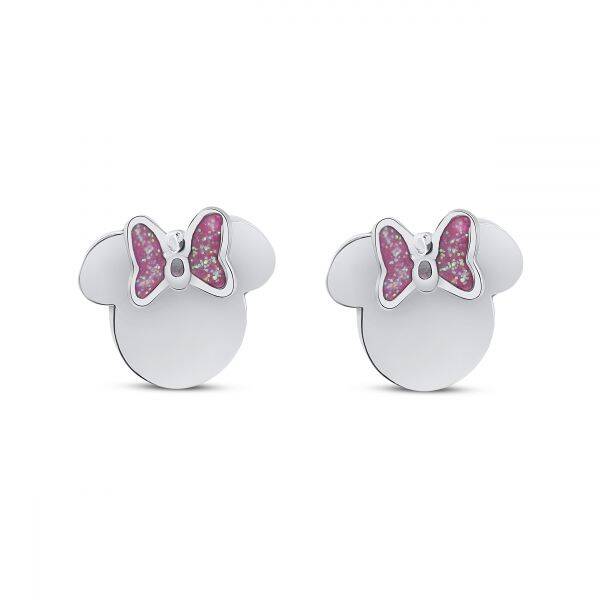 Disney oorknopjes met roze emaille strikjes Minnie Mouse