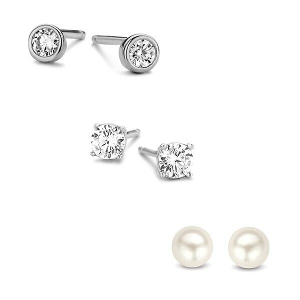 New Bling zilveren oorbellen set van 3 paar  zilver of goudkleur 3-4 mm.