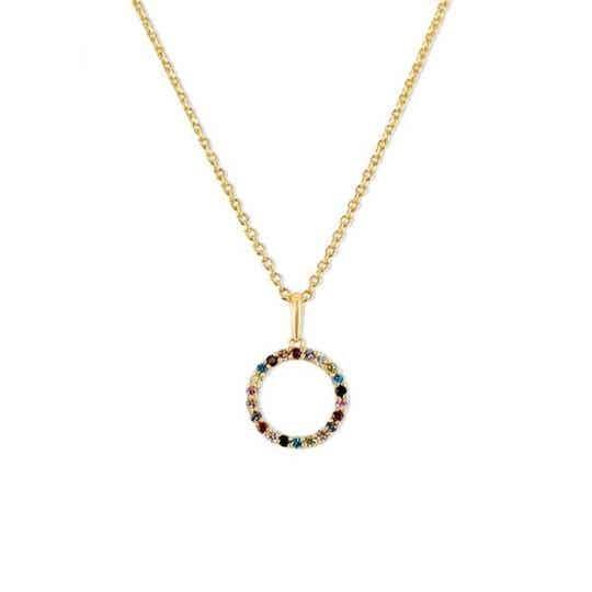 New Bling gouden collier 14 krt met multicolor hanger zirkonia