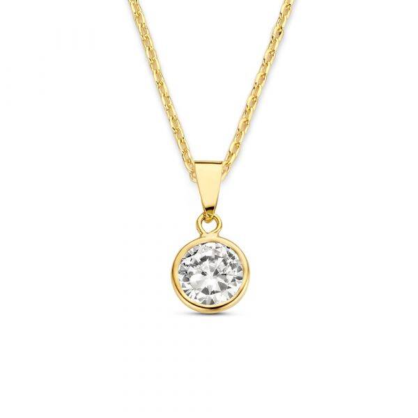 New Bling 14 krt gouden ketting met zirkonia hanger