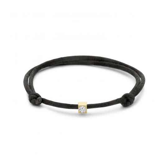 New Bling Satijnen Armband met 14 Karaat gouden Kubus Zirkonia 4mm