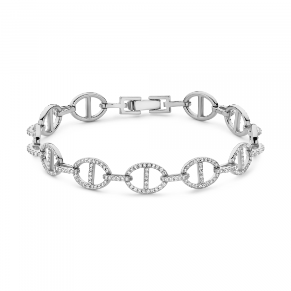 New Bling zilveren armband `Jeanette met ovale schakel bezet met zirkonia