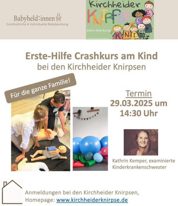 Erste-Hilfe Crash Kurs am Säugling und Kind | Sa. 29.03.2025 | 14:30 Uhr