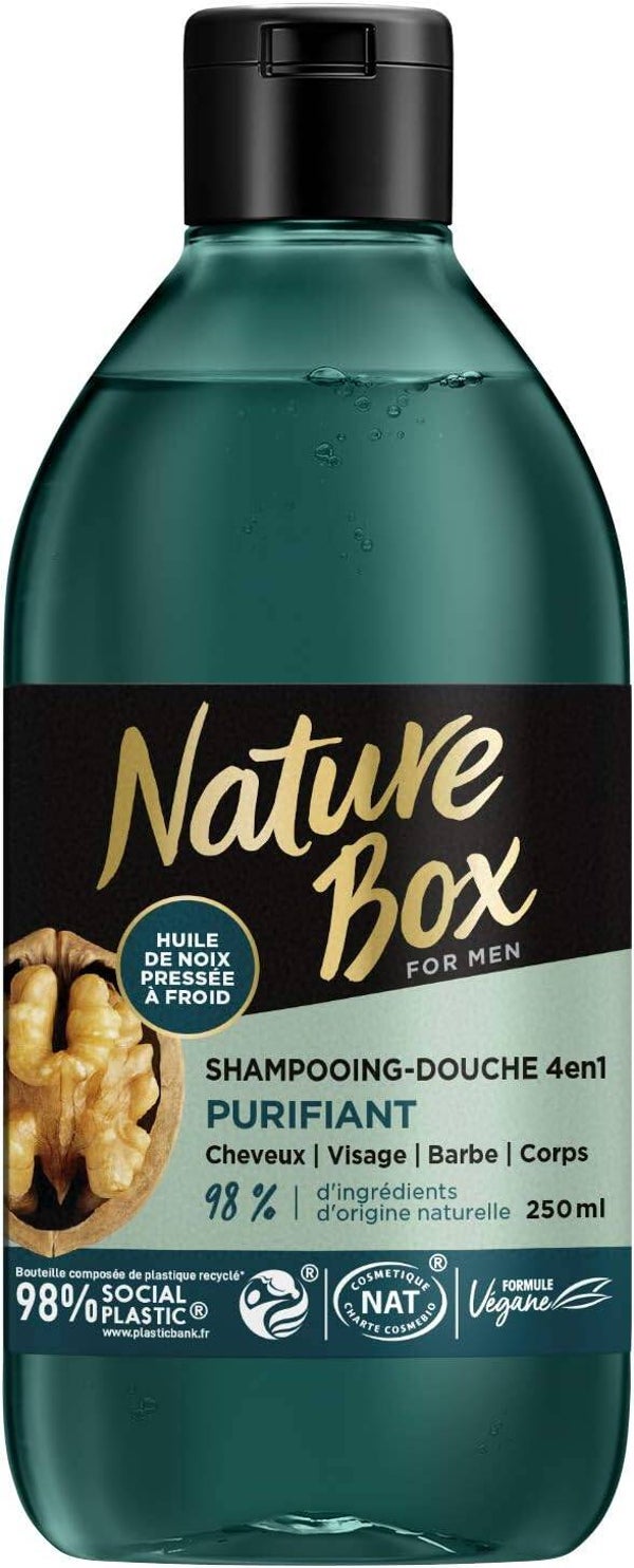 Nature Box - Shampoing-douche homme à la Noix pour les cheveux, le visage, la barbe et le corps - 250 ml