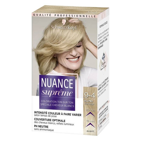 Schwarzkopf - Nuance suprême Spécial cheveux blanc Coloration femme 9-4 Blond clair beige