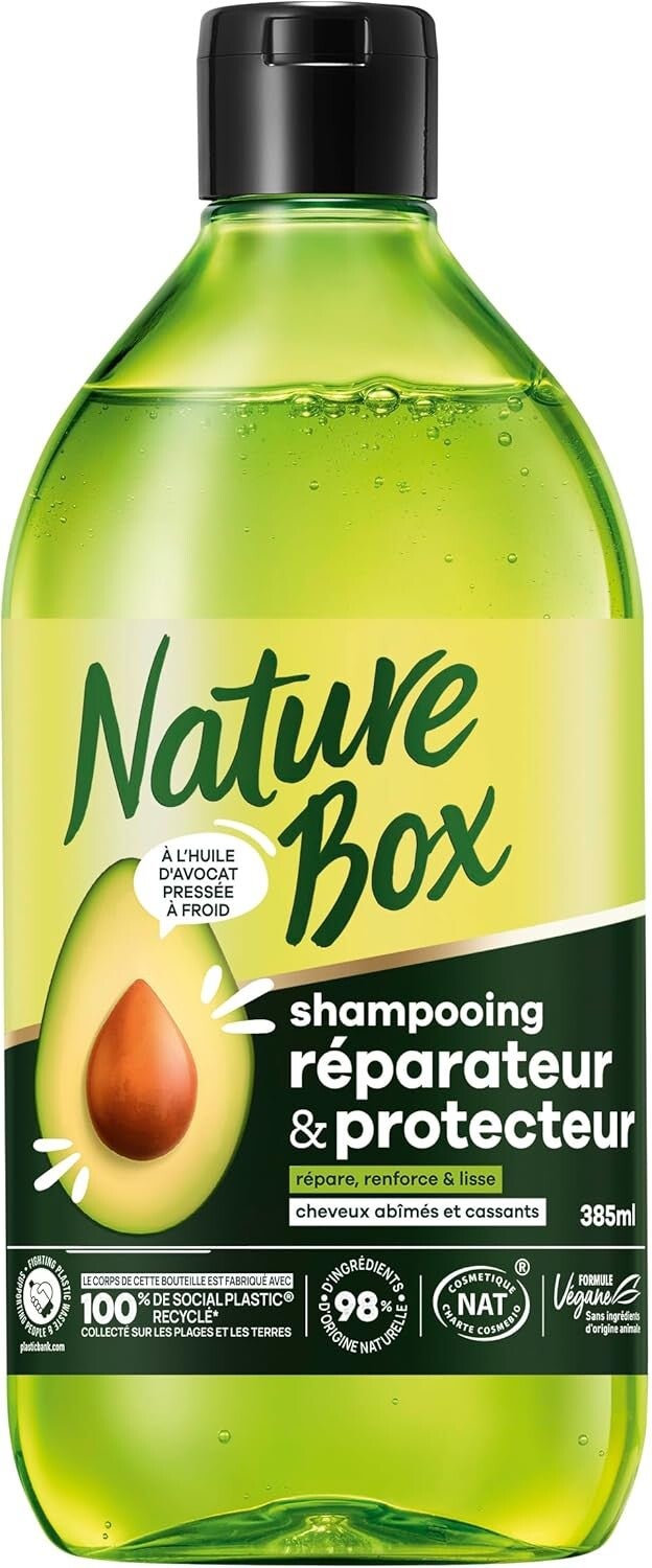 Nature Box - Shampoing réparateur et protecteur à l'Avocat pour les cheveux abîmés et cassants - 385 ml