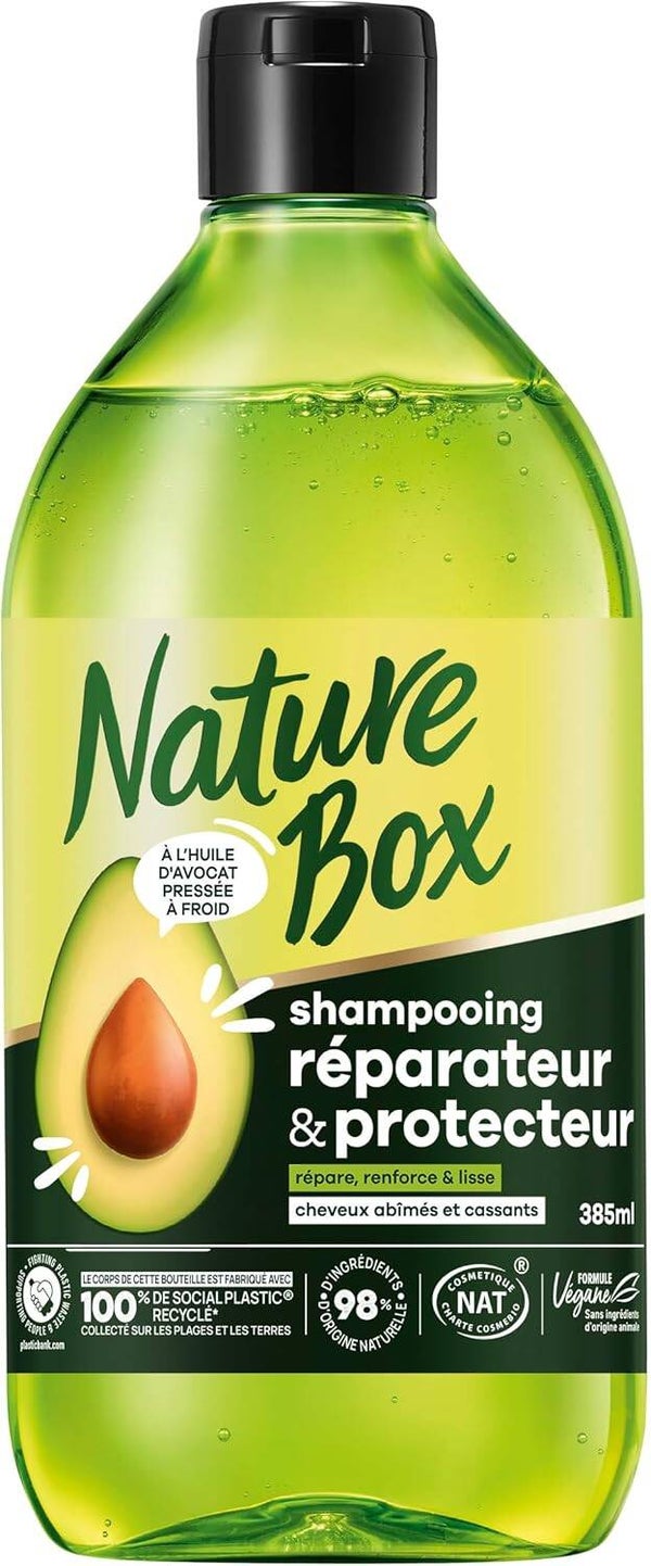 Nature Box - Shampoing réparateur et protecteur à l'Avocat pour les cheveux abîmés et cassants - 385 ml