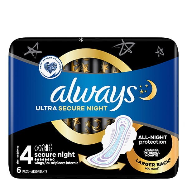 Always - Serviette hygiènique avec ailettes Ultra Taille 4 Secure Night x6 pcs