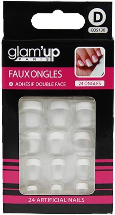 Glam'Up - Faux ongles pieds 24 pcs + Adhésifs double face French Blanche