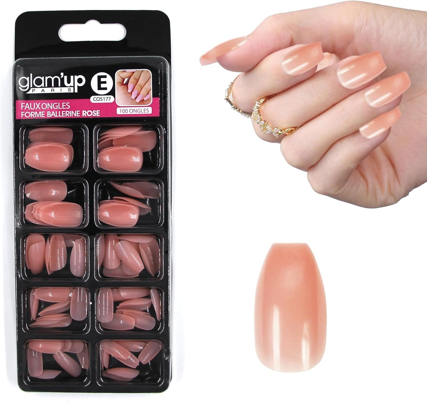 Glam'Up - Faux ongles 100 pcs Forme Ballerine Rose