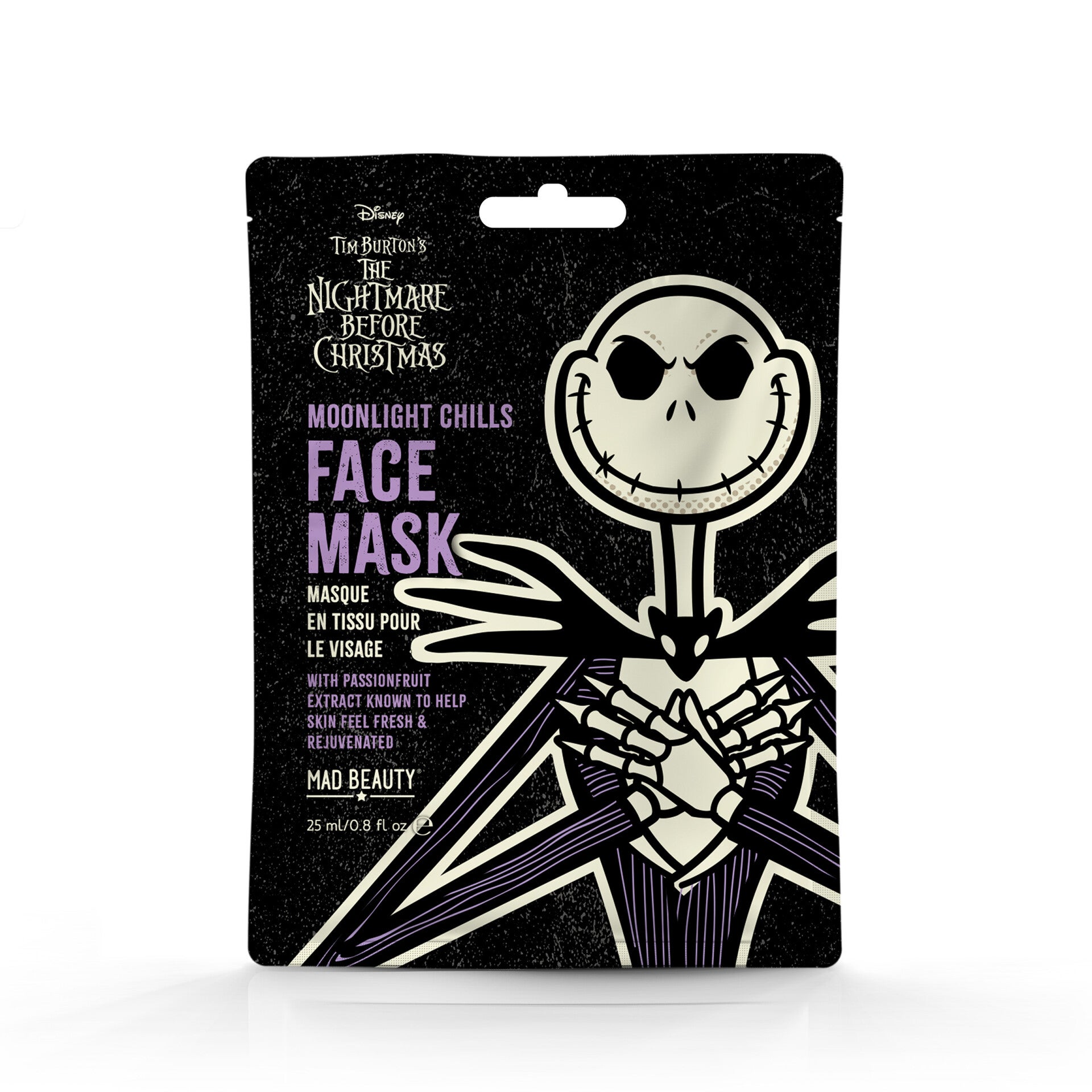 Mad Beauty - Masque en tissu pour le visage Jack au Fruit de la Passion Disney L'étrange Noël de Monsieur Jack - 25 ml