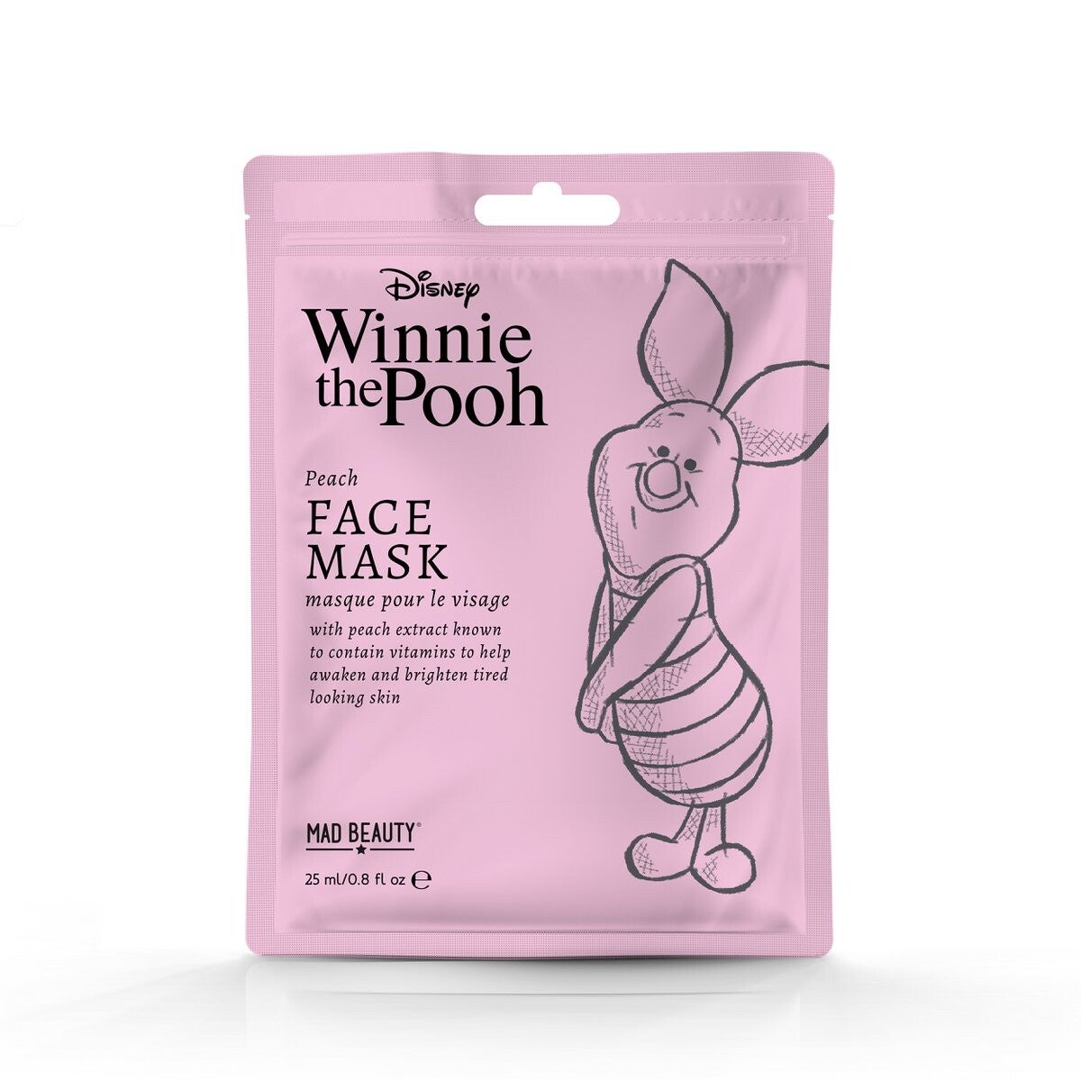 Mad Beauty - Masque en tissu pour le visage Porcinet au extrait de Pêche Disney Winnie l'Ourson - 25 ml