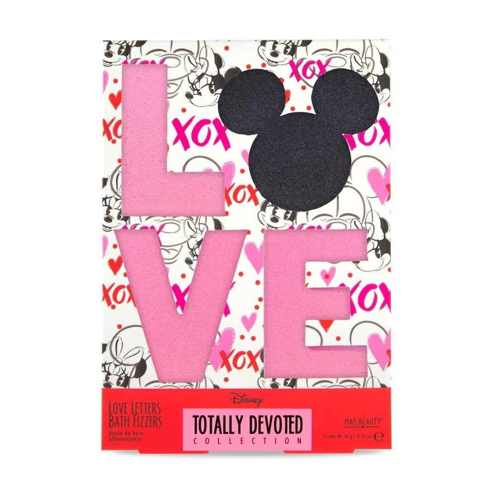 Mad Beauty - Boule de bain effervescente "Love" Minnie Mouse & Mickey Mouse à la Framboise Rouge et au Melon Disney Minnie & Mickey Totalement Dévouées Collection - 4 x 30 G