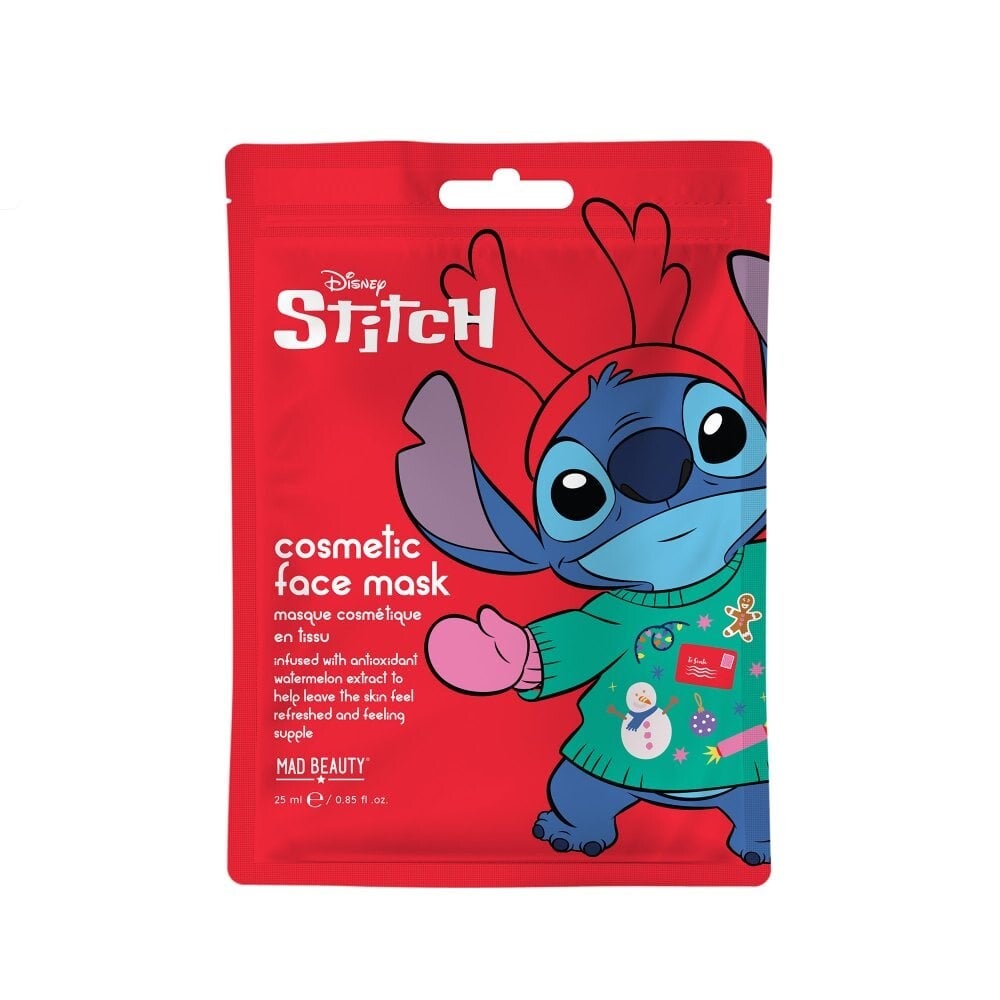 Mad Beauty - Masque en tissu pour le visage Stitch au extrait de Pastèque Disney Stitch à Noël - 25 ml