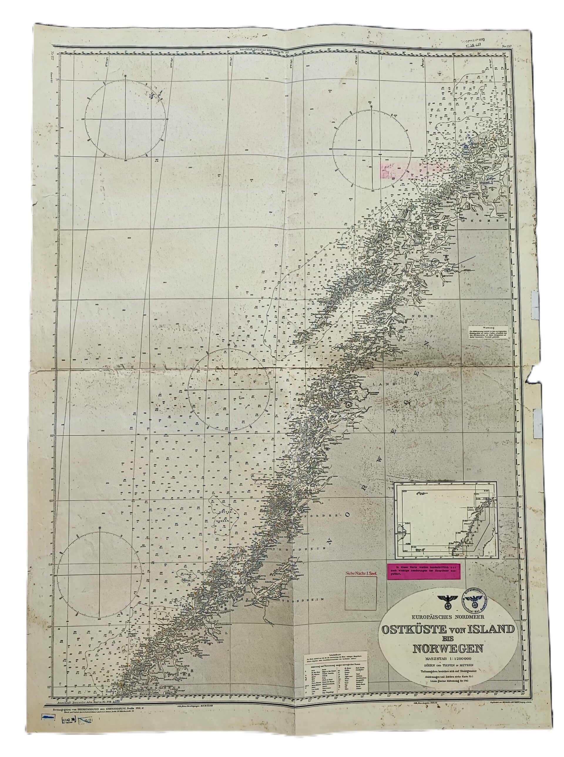 Large Kriegsmarine Map of "Ostküste von Island bis Norwegen"