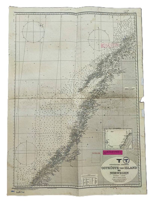 Large Kriegsmarine Map of "Ostküste von Island bis Norwegen"