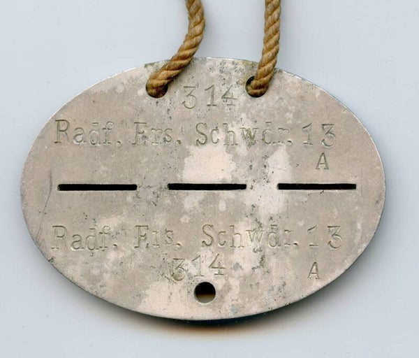 Erkennungsmarke "Radf. Ers. Schwdr. 13"