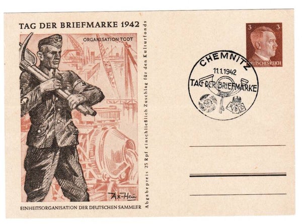 Postcard 'Tag der Briefmarke 1942 "Organisation Todt"'