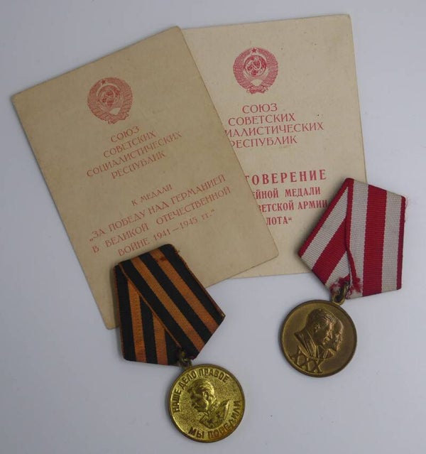 Medal Group Victory over Germany & 30 Years Jubilee of the Soviet Army and Navy + Docs 1945/1948