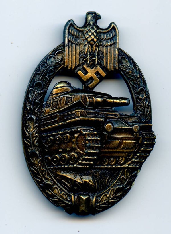 Panzer Assault Badge in Bronze by Adolf Scholze (A.S. in Triangle)