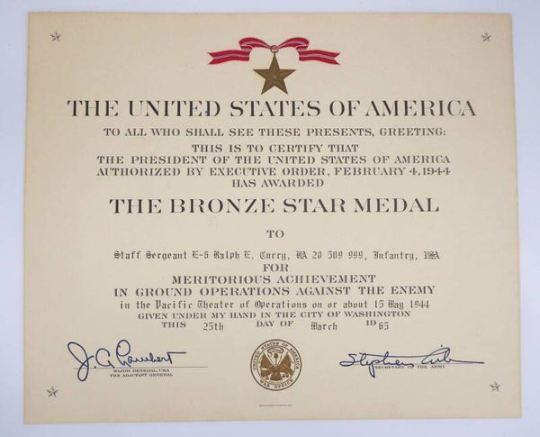 WW2 Bronze Star Award Document, Infantry, Pacific Theater of Operations 1944