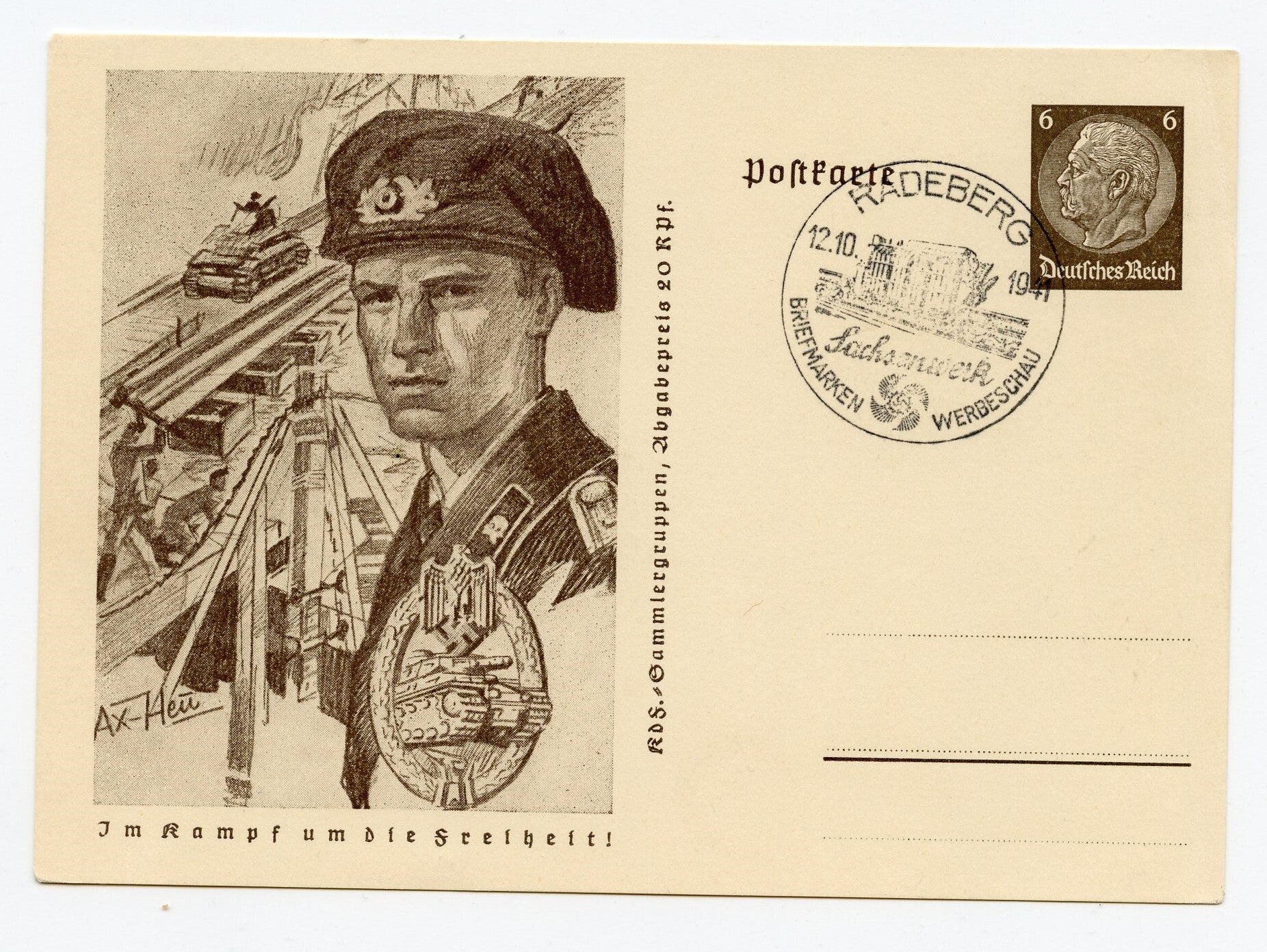 Postcard 'Im Kampf um die Freiheit! "Panzer Assault Badge"'