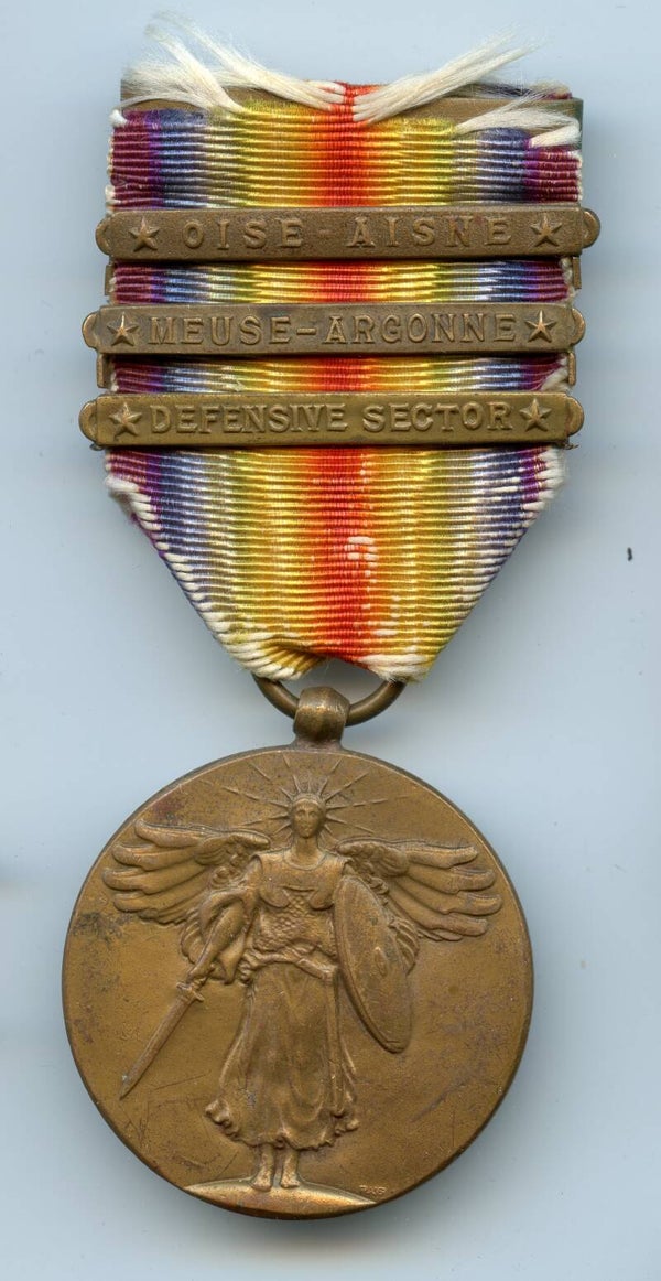 WW1 Victory Medal with "Oise-Aisne/Meuse-Argonne/Defensive Sector" Bars