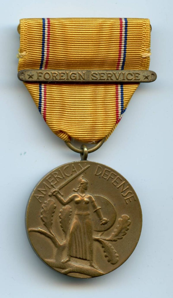 WW2 American Defense Medal with "Foreign Service" Clasp