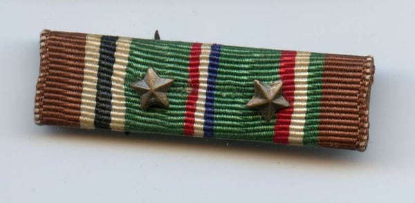 WW2 European-African-Middle Eastern Campaign Medal Ribbon Bar with 2 Campaign Stars
